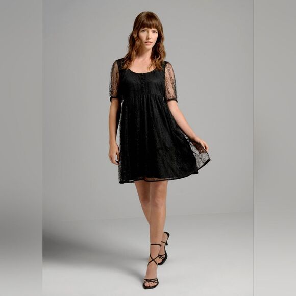 Modcloth Crawling With Cuteness Babydoll Black Dress Lace LBD Size Medium - Picture 1 of 10
